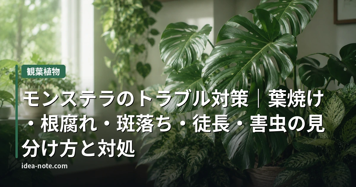 モンステラのトラブル対策｜葉焼け・根腐れ・斑落ち・徒長・害虫の見分け方と対処