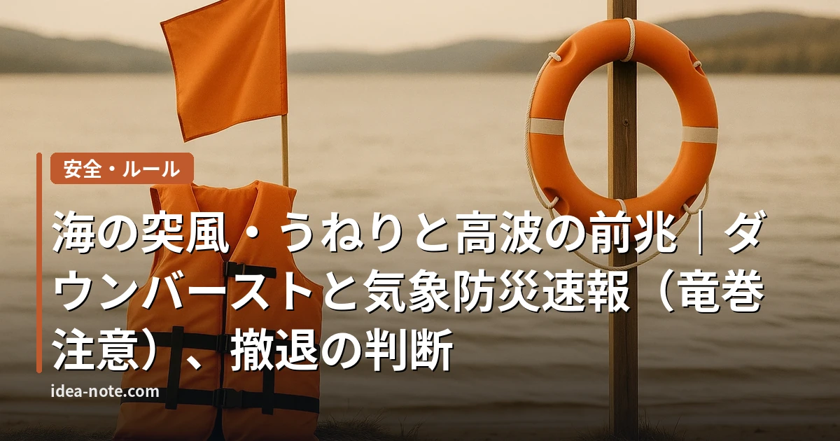 海の突風・うねりと高波の前兆｜ダウンバーストと気象防災速報（竜巻注意）、撤退の判断